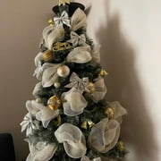 Yoloke Christmas Tree Decoration Mesh Ribbon - Glittery Gold and Silver Ribbons for Holiday Decorations, Bows, and Wreaths